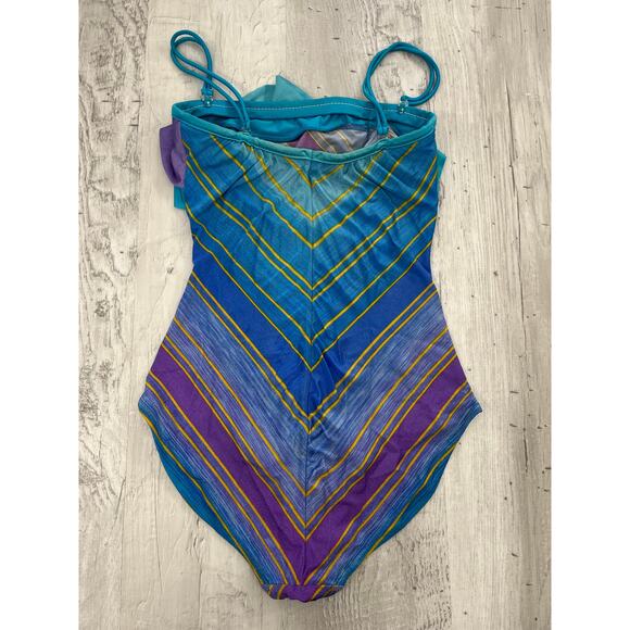 Vintage Sirena 1 Piece Striped Ruffle Removable Straps Retro Bathing Swim Suit - Picture 2 of 12